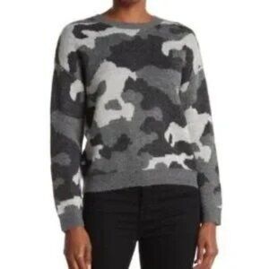 Lucky Brand Camo Crew Neck Wool Blend Gray Sweater Size M‎